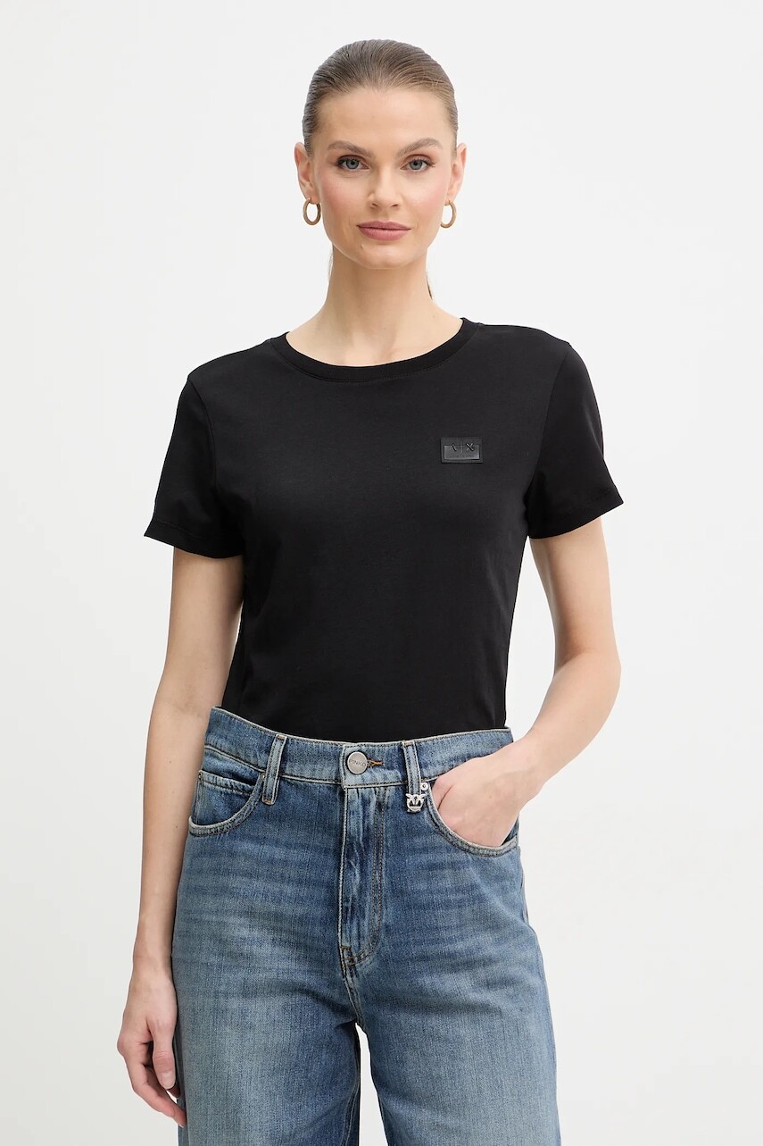 Bavlnené tričko Armani Exchange dámske, čierna farba, XW001386 AF10356