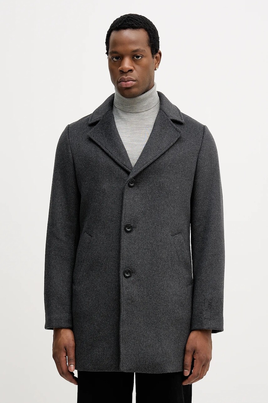 Kabát s prímesou vlny Guess šedá farba, M4BL3S WGJ82