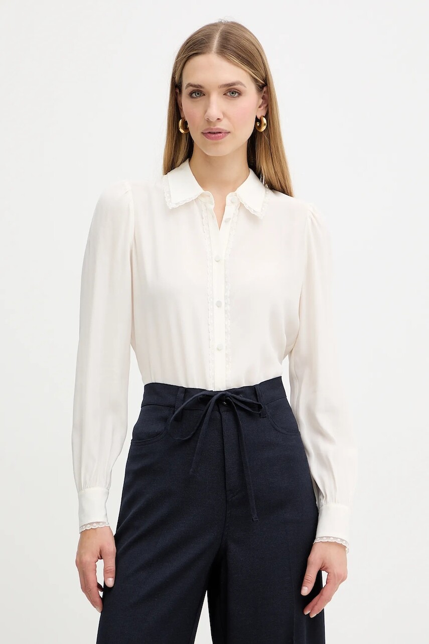 Košeľa s prímesou hodvábu Twinset béžová farba, regular, s klasickým golierom, 252TT2142