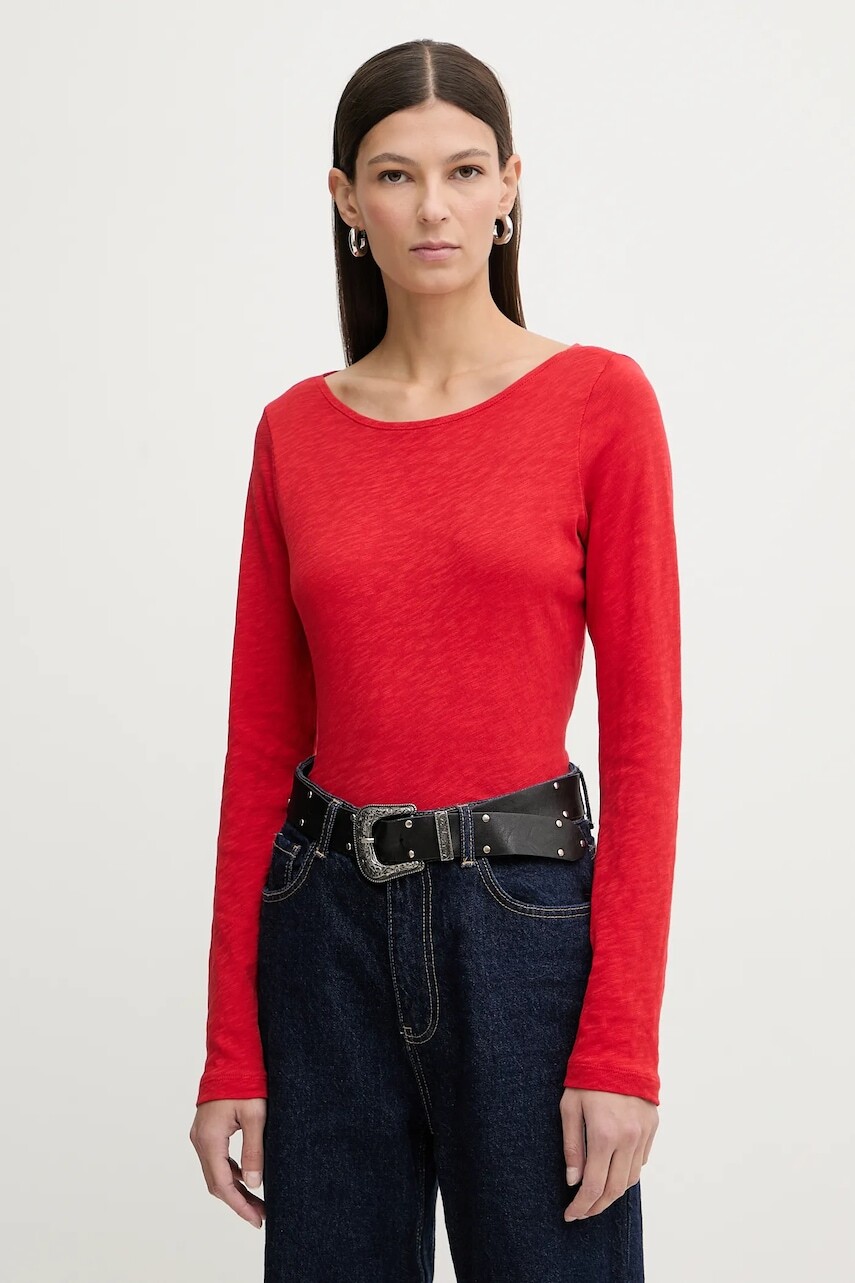 Bavlnené tričko s dlhým rukávom Marc O'Polo červená farba, 600226152199