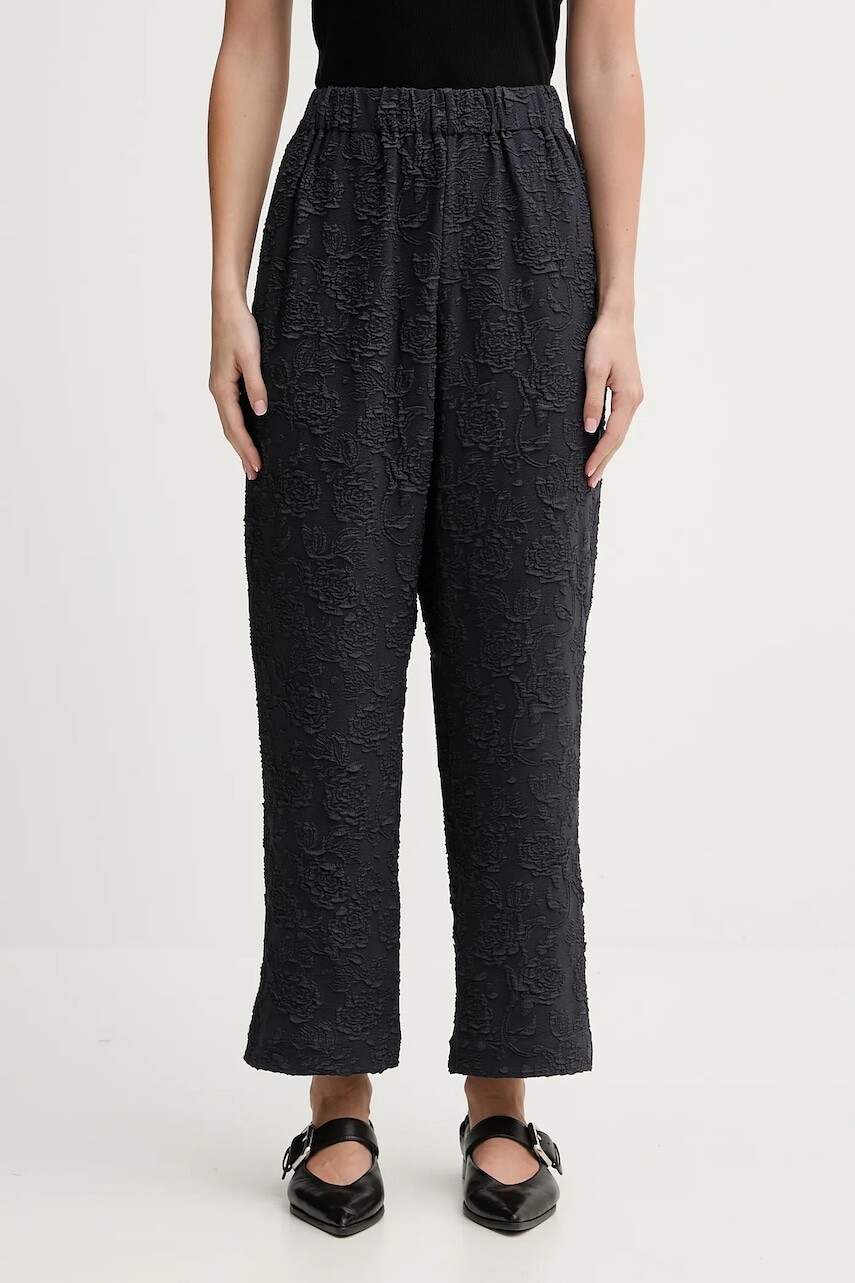 Nohavice Stine Goya tmavomodrá farba, rovný strih, vysoký pás, SG-PS26-P043-2458