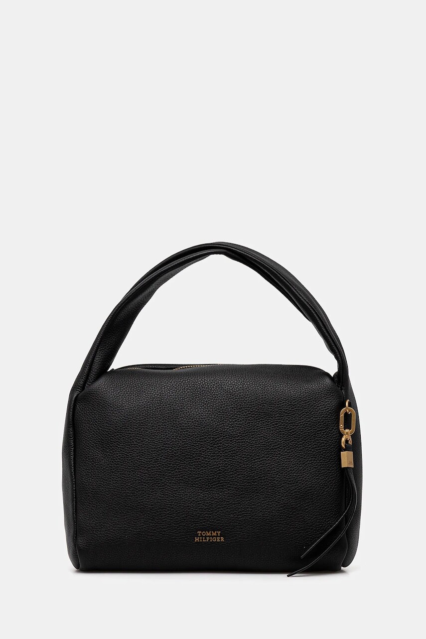 Kožená kabelka Tommy Hilfiger čierna farba, AW0AW18152