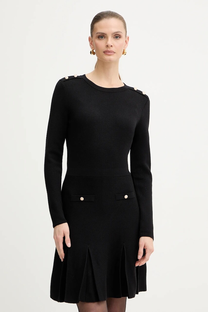 Šaty s prímesou vlny Morgan čierna farba, mini, áčkový strih, RMCOLO