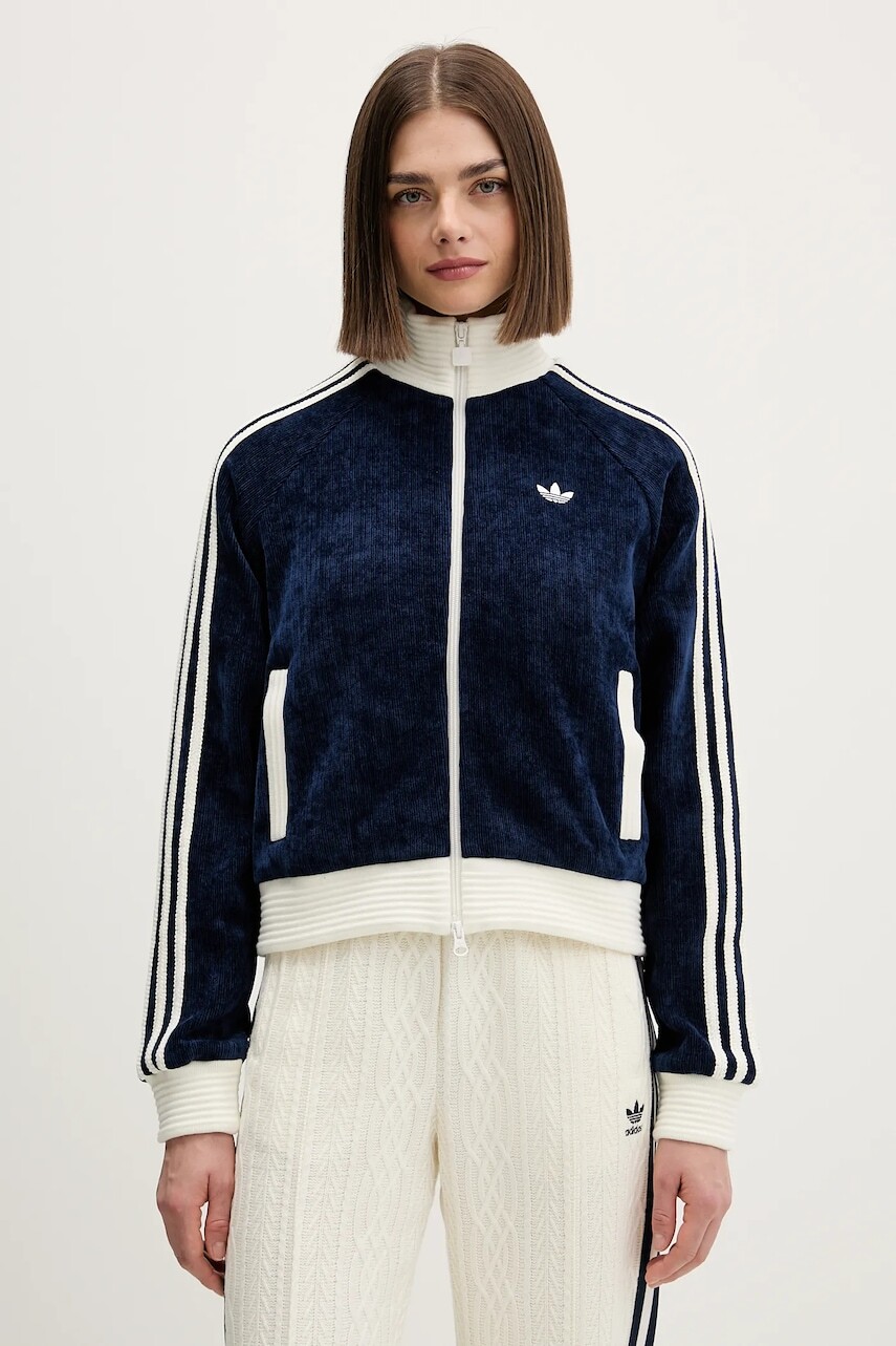 Mikina adidas Originals Velour tmavomodrá farba, s nášivkou, KS7779