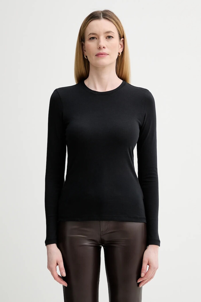 Bavlnené tričko s dlhým rukávom Marc O'Polo čierna farba, 5000007488