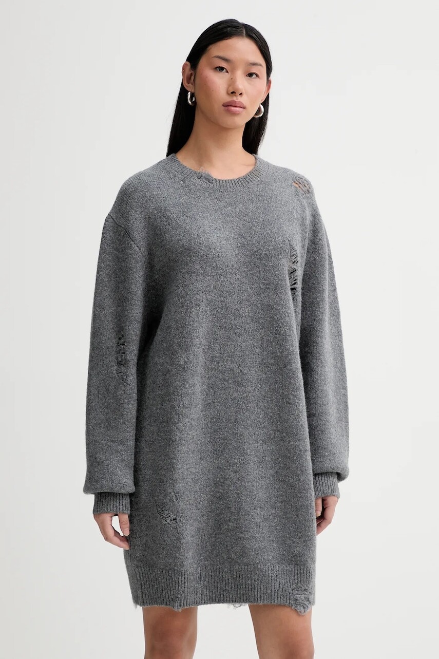 Šaty s prímesou vlny IRO WM33TONINA šedá farba, mini, oversize, TONINA