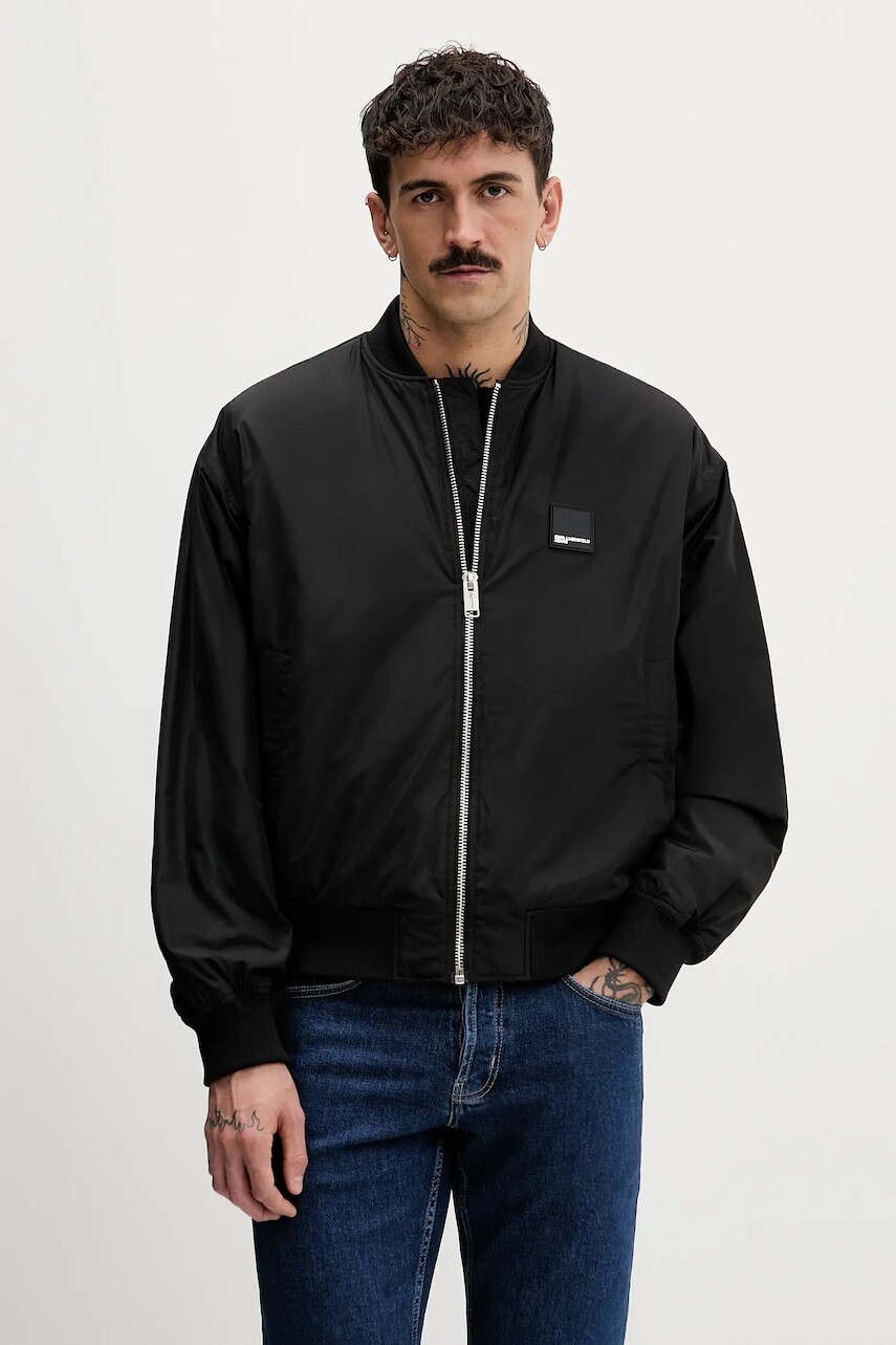 Bunda Karl Lagerfeld Jeans čierna farba, prechodná, oversize, B1M15015