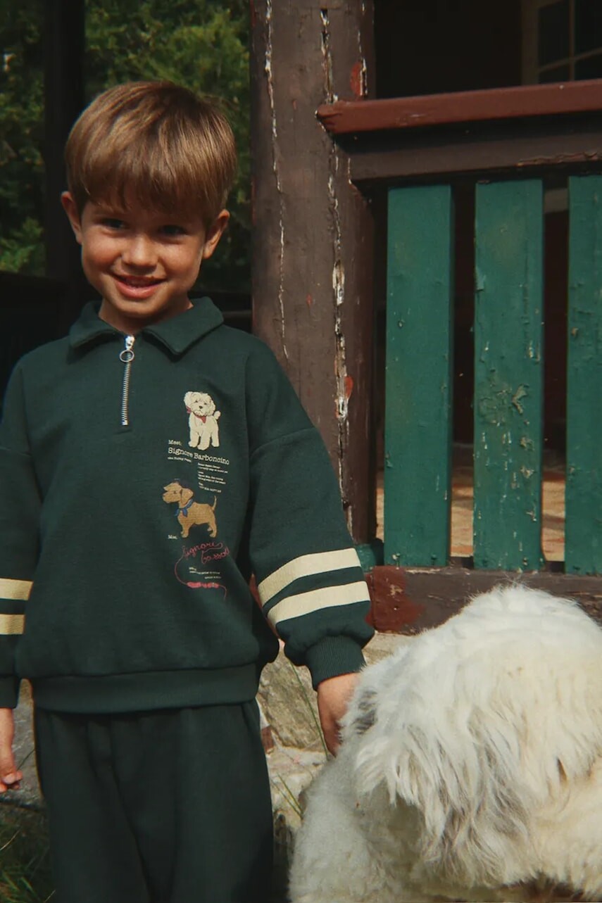 Detská bavlnená mikina Konges Sløjd DOGGY HALF ZIP POLO OCS zelená farba, s potlačou, KS105169