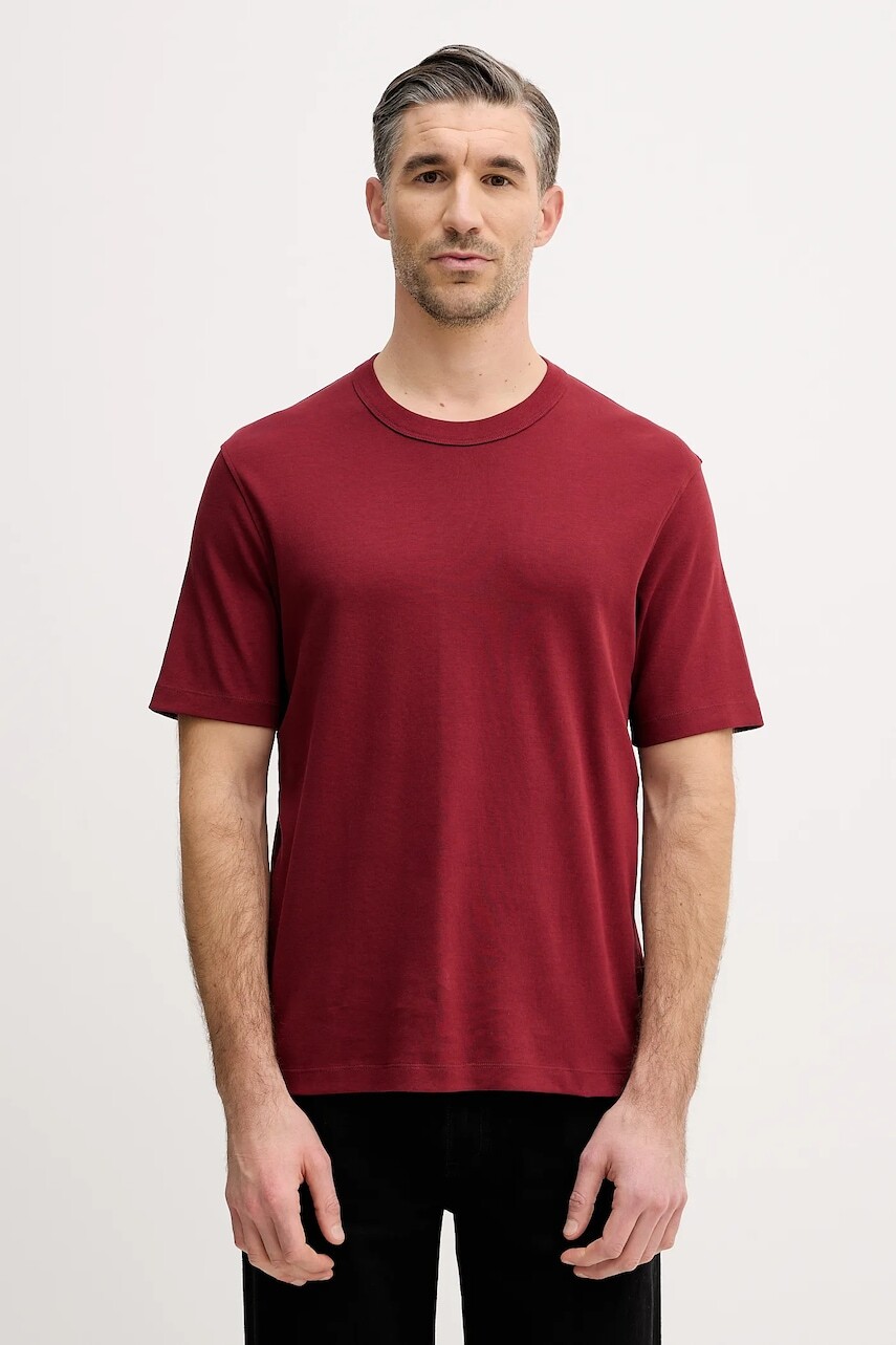 Bavlnené tričko Sisley pánske, bordová farba, jednofarebné, 3YNVS104Q