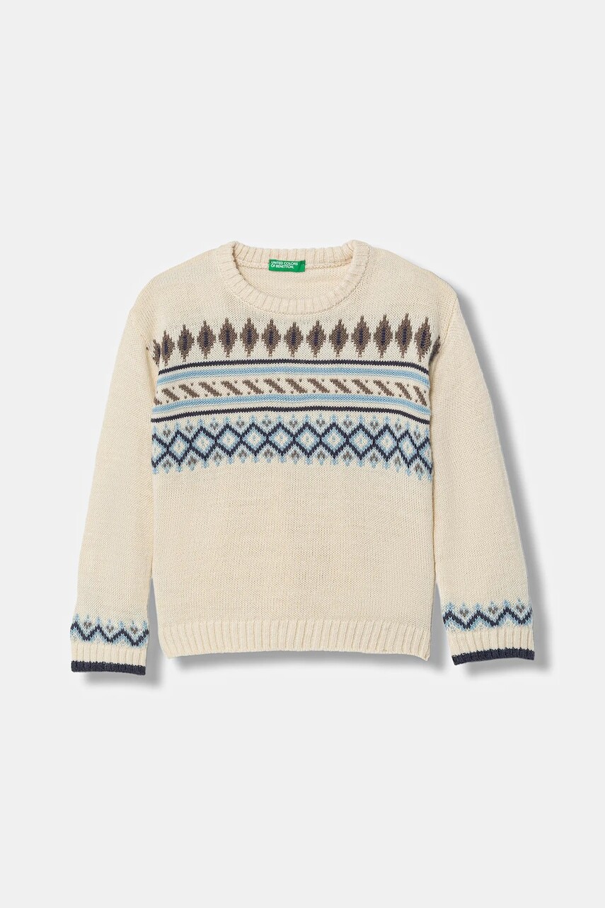 Detský sveter s prímesou vlny United Colors of Benetton béžová farba, ľahký, 1PF6H1030