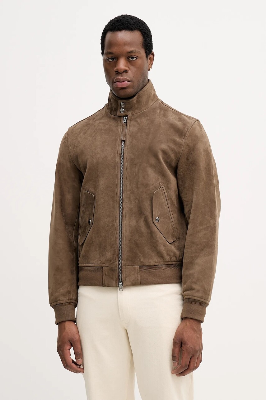 Kožená bunda Tommy Hilfiger hnedá farba, prechodná, MW0MW42976