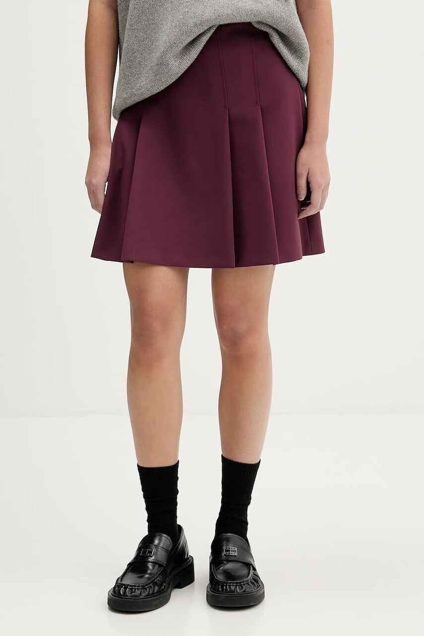 Sukňa HUGO fialová farba, mini, áčkový strih, 50554462