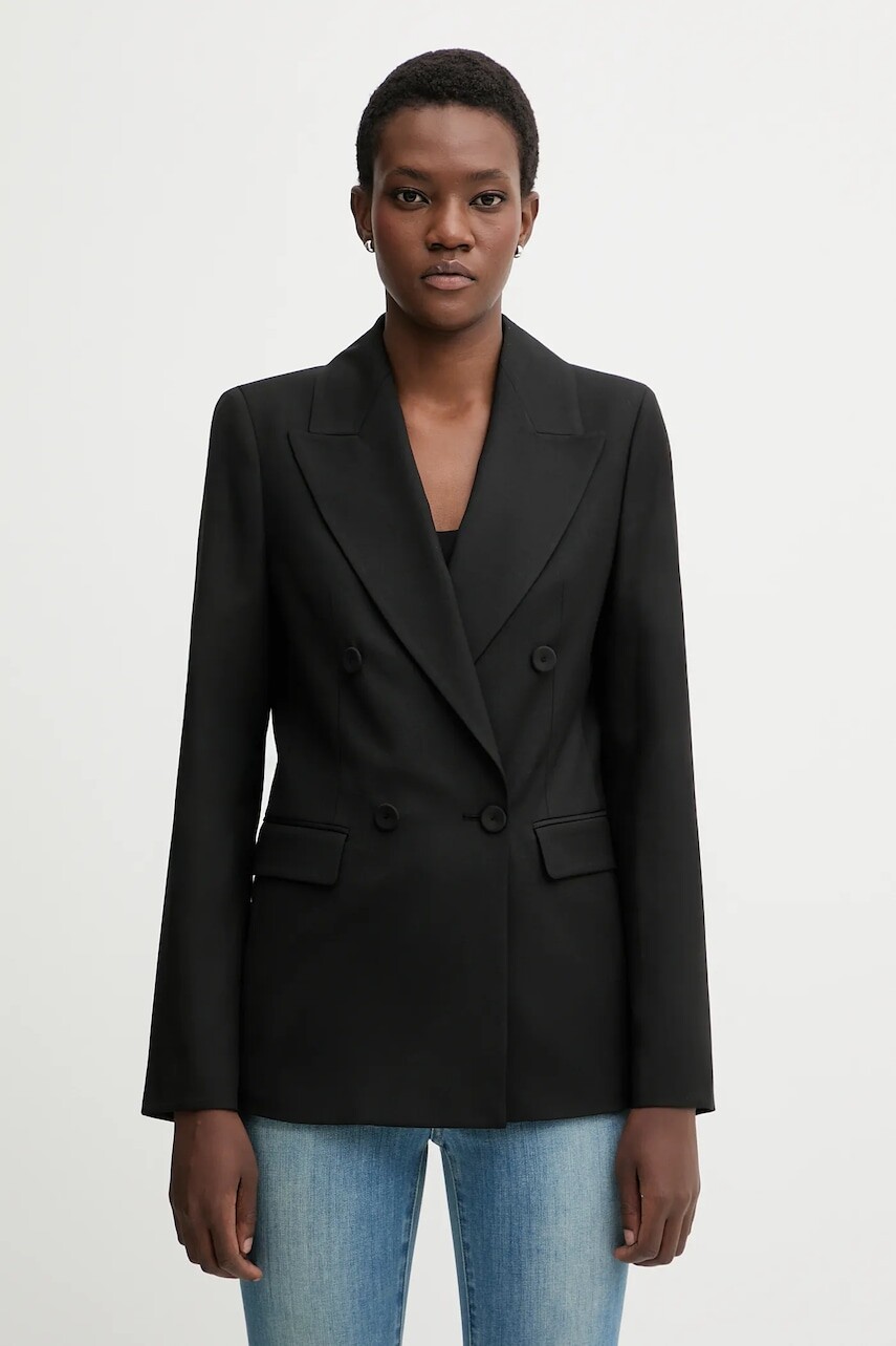 Bunda s prímesou vlny Blugirl Blumarine čierna farba, dvojradová, jednofarebná, RF5264.T207A