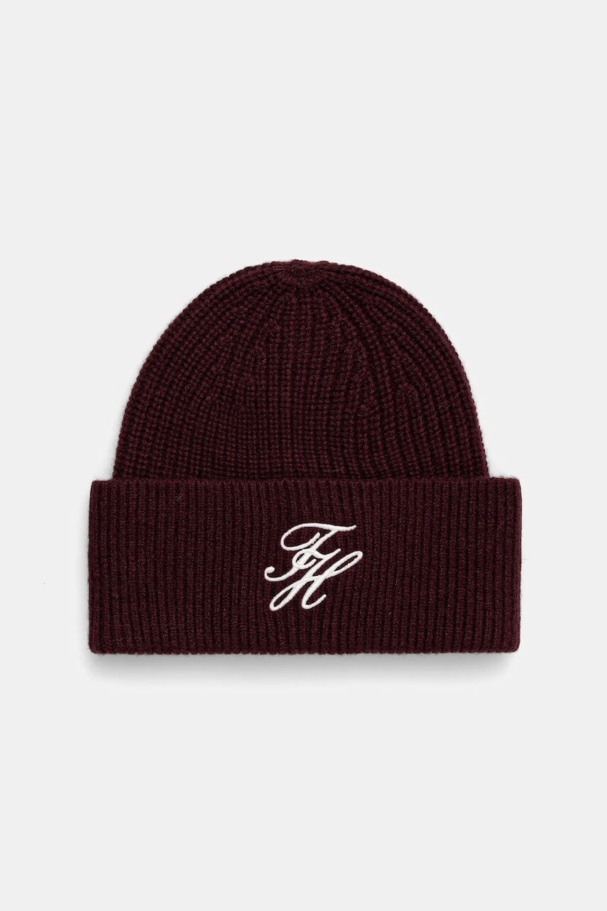 Vlnená čiapka Tommy Hilfiger bordová farba, AW0AW18515