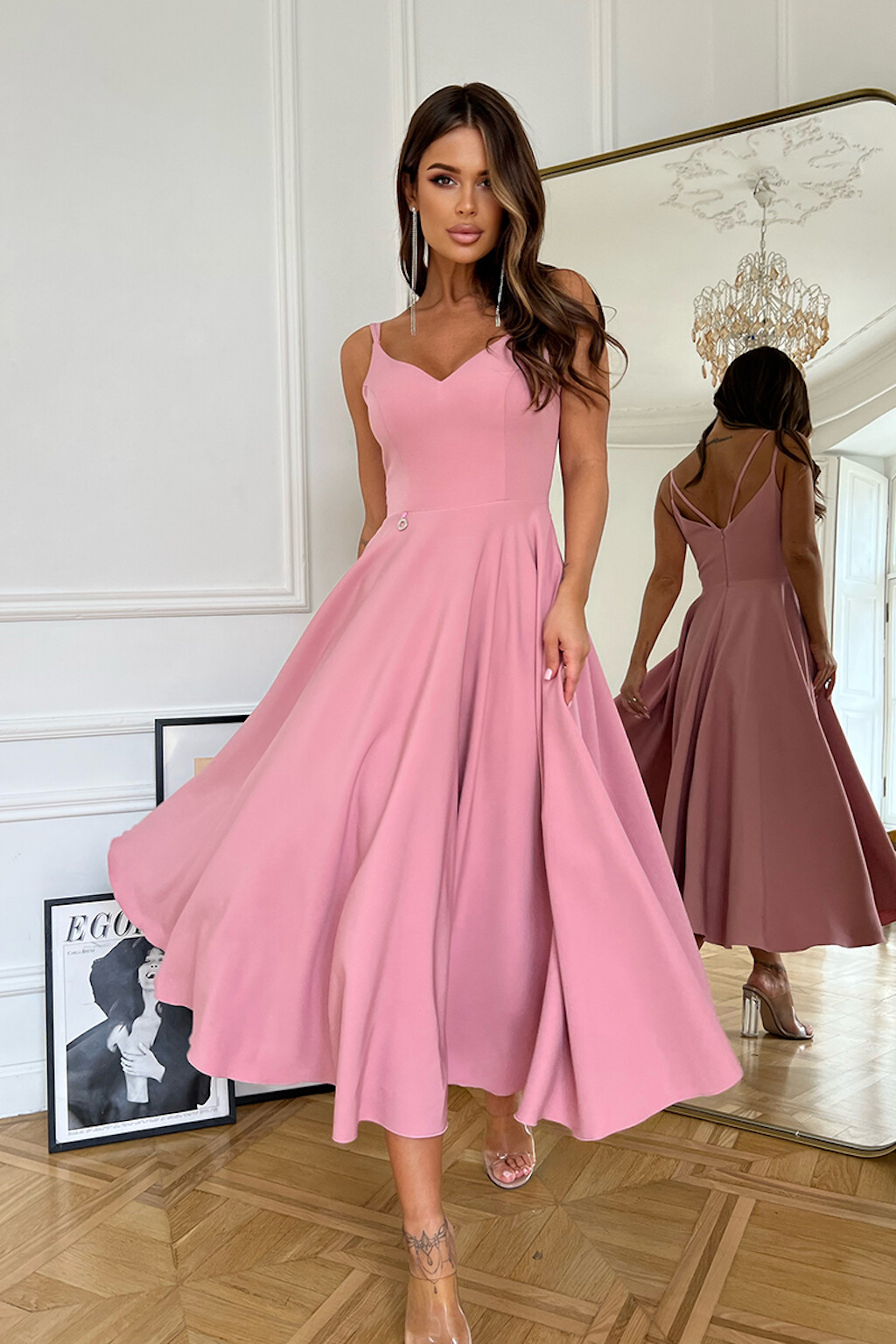 Bicotone Staroružové midi šaty na ramienka Veľkosť: XS