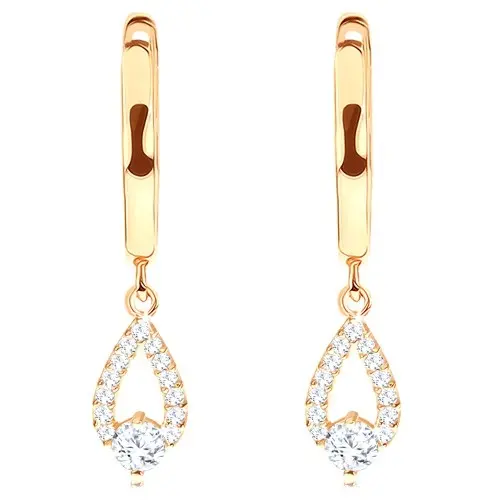 Zlaté náušnice 585 - lesklý oblúčik, trblietavá kontúra kvapky, okrúhly zirkón