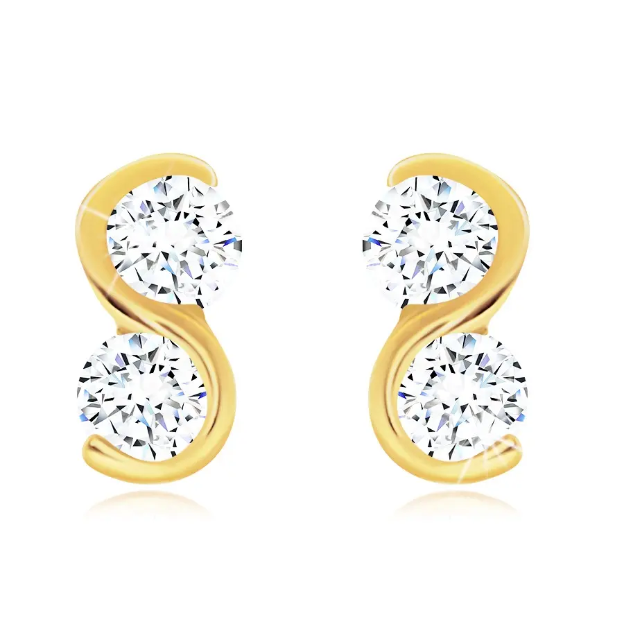 Zlaté náušnice 9K s vlnkou a čírymi zirkónmi