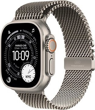 Apple Watch Ultra 3 49 mm Prírodný titán s prírodným titánovým milánskym ťahom – L