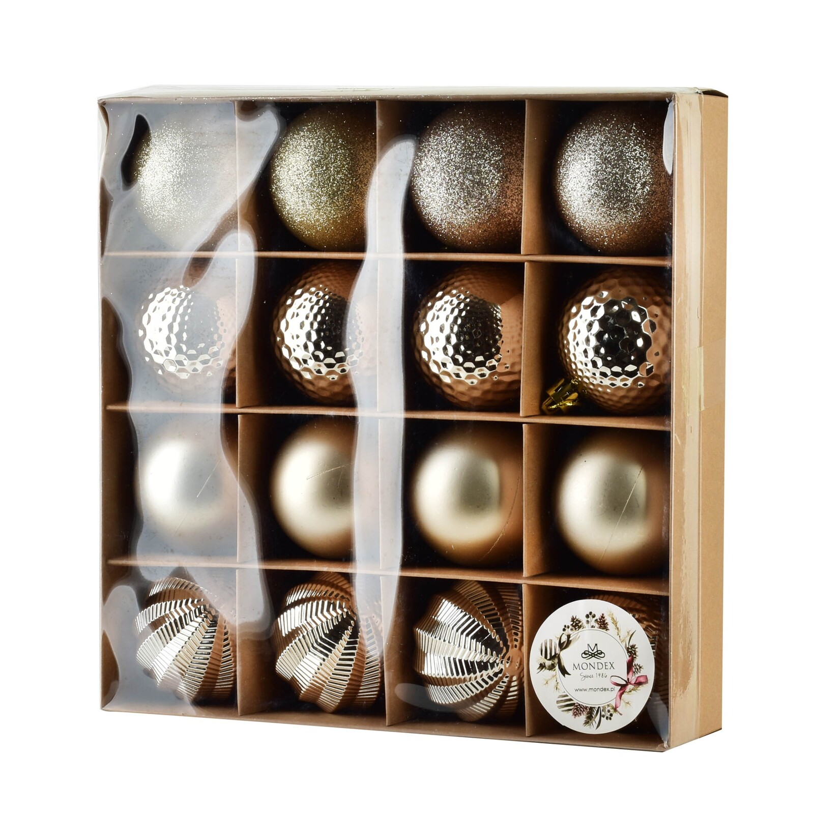 Sada 16 ks vánočních baněk Luca champagne zlatá