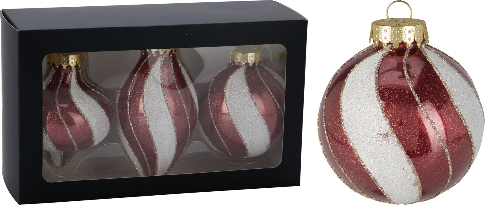 Sada 3 ks vánočních baněk Patrick červená/bílá