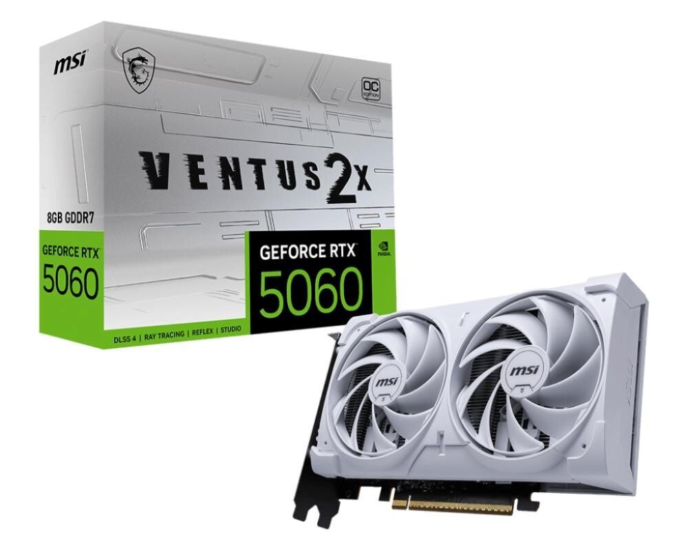 MSI VGA NVIDIA GeForce RTX 5060 8G VENTUS 2X OC WHITE, RTX 5060, 8GB GDDR7, 3xDP, 1xHDMI