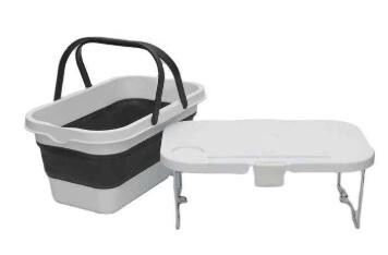 PLATINET KEMPINGOVÝ PIKNIKOVÝ KOŠÍK 47X29X23,5 CM, 16L, SKLADACÍ, S VEKOM 2V 1 / STÔL BIELA-ŠEDÁ