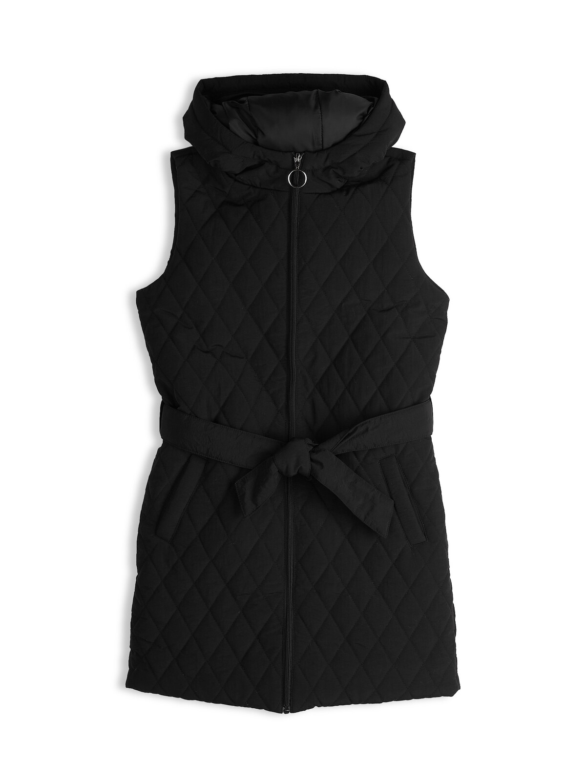 GATE Prešívaná predĺžená vesta s kapucňou a opaskom