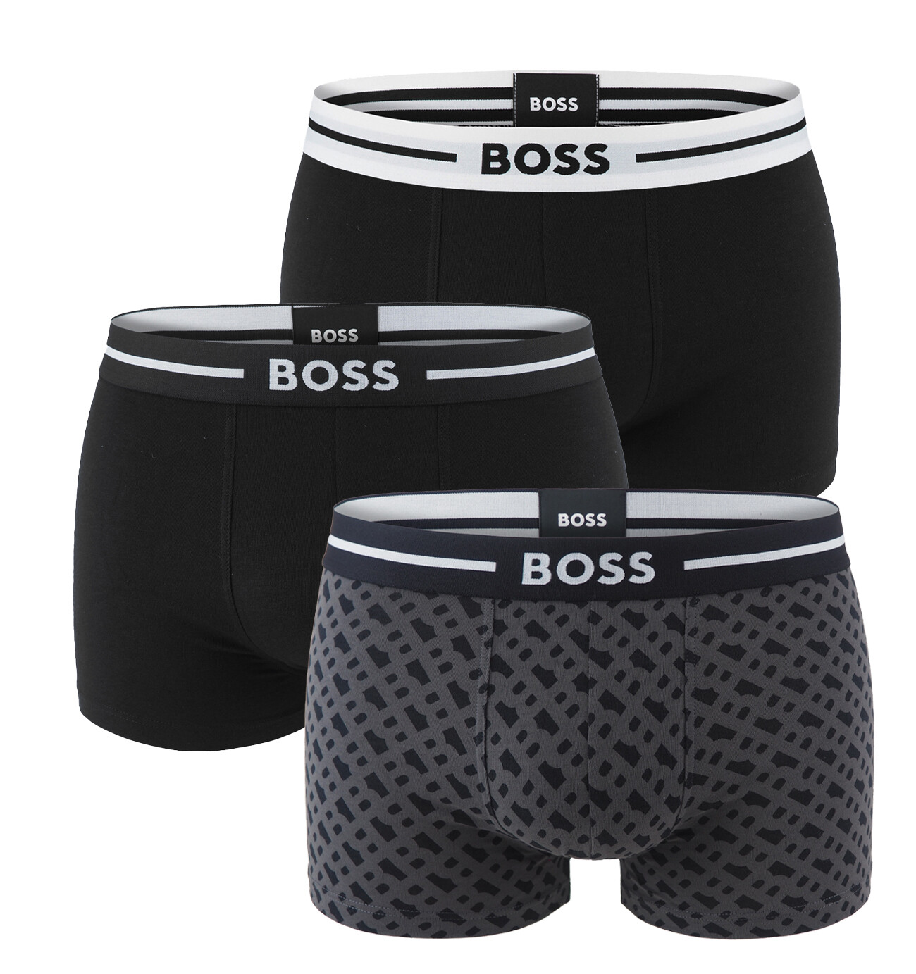 BOSS - boxerky 3PACK eco friendly organic cotton stretch BOLD modern black & B logo