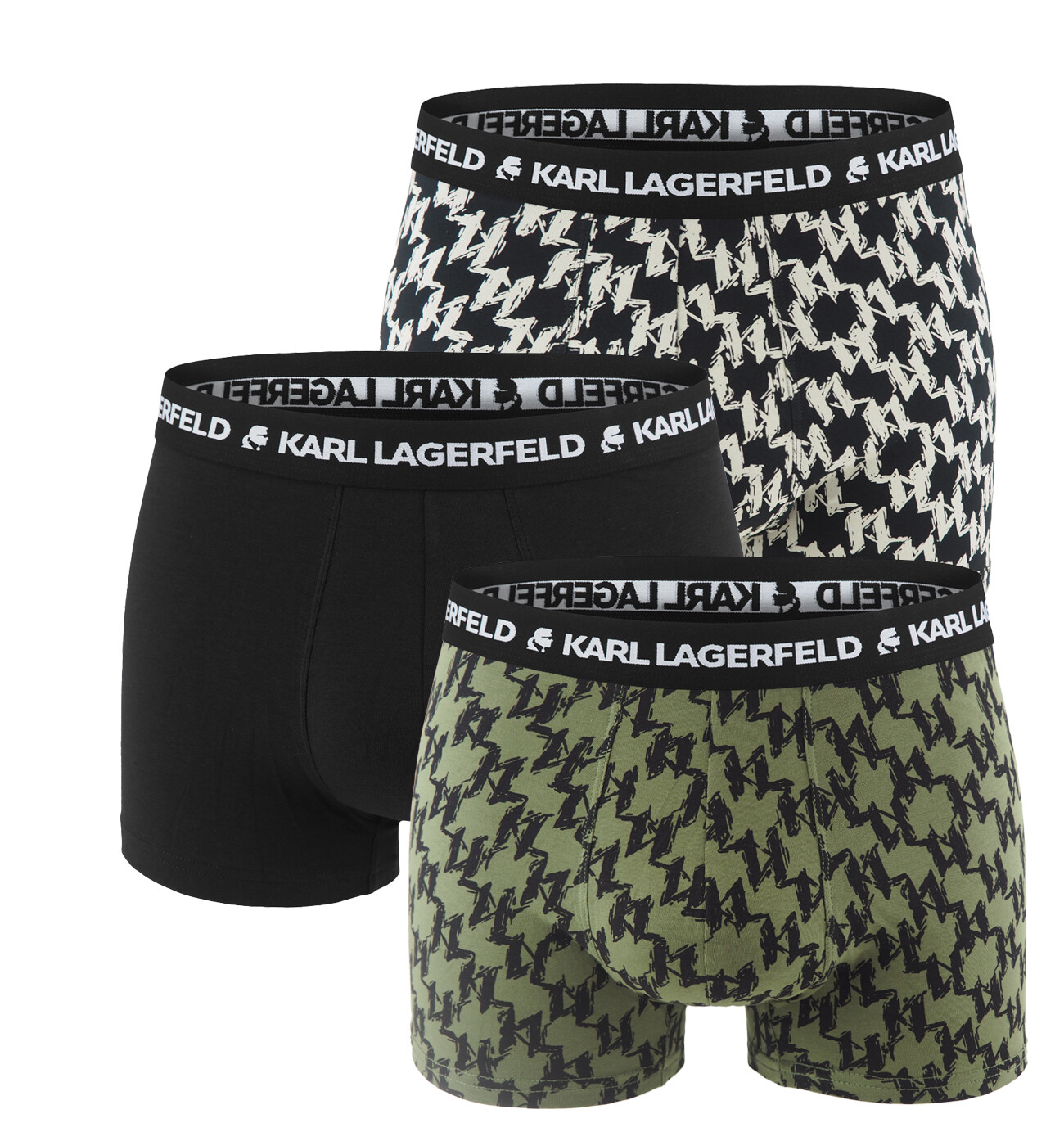 KARL LAGERFELD - boxerky 3PACK organic cotton LAGERFELD monogram logo black & olive