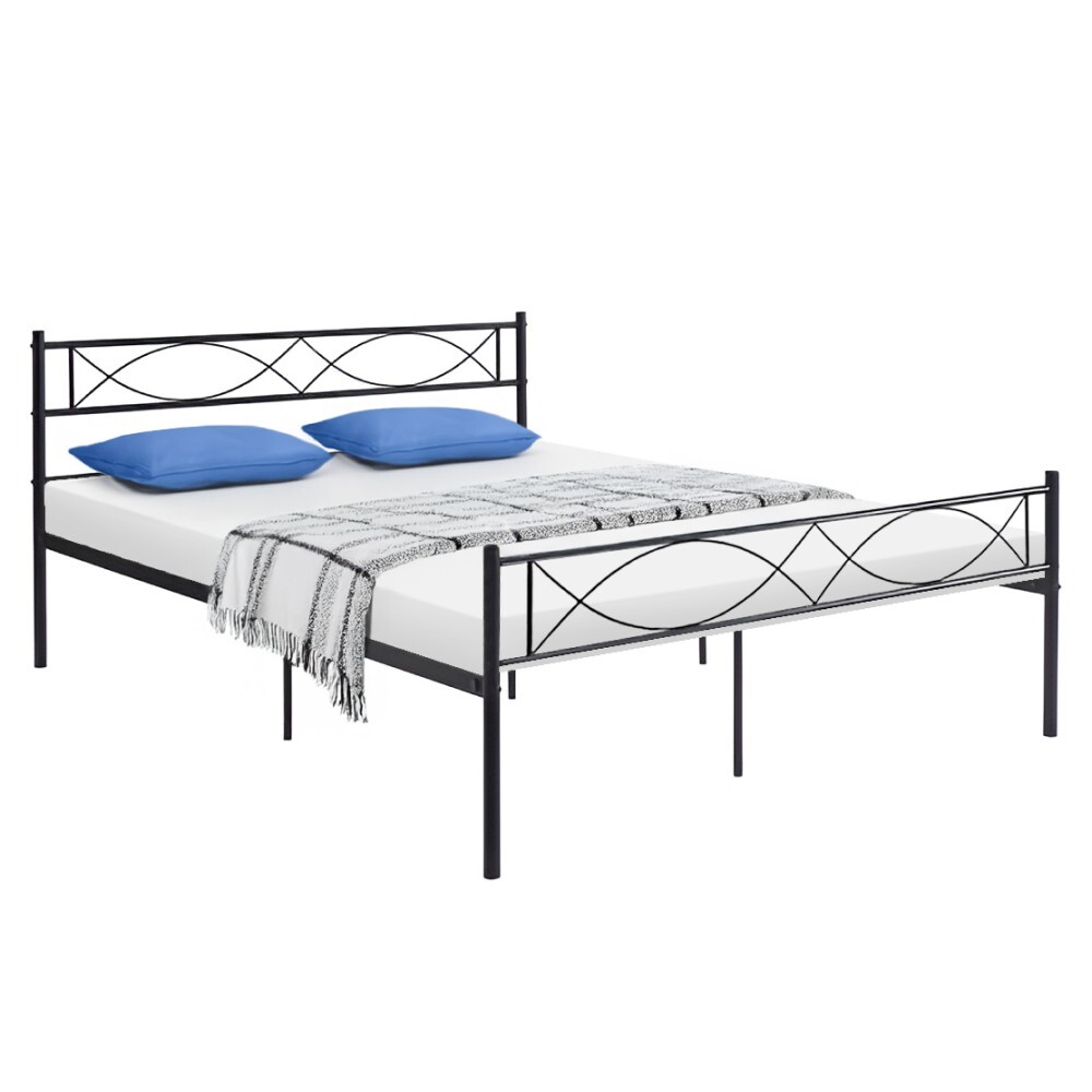 KONDELA Stelvia 180 kovová manželská posteľ s roštom čierna