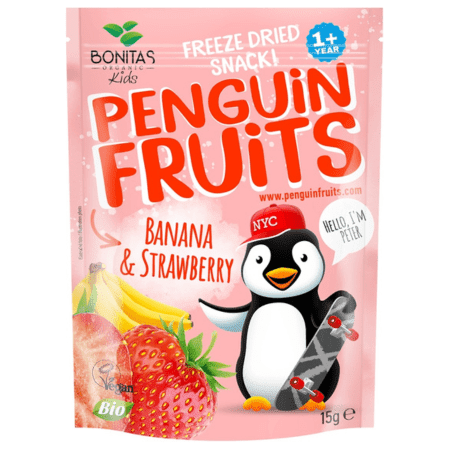 BONITAS Penguin fruits mrazom sušený banán a jahoda 15 g