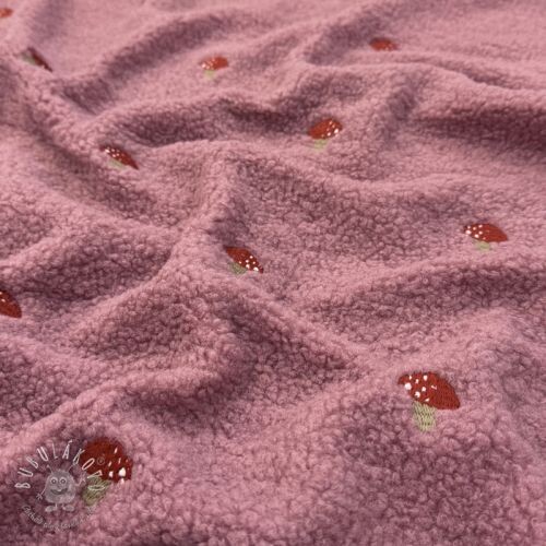 Kabátovina TEDDY EMBROIDERY Little mushrooms old pink