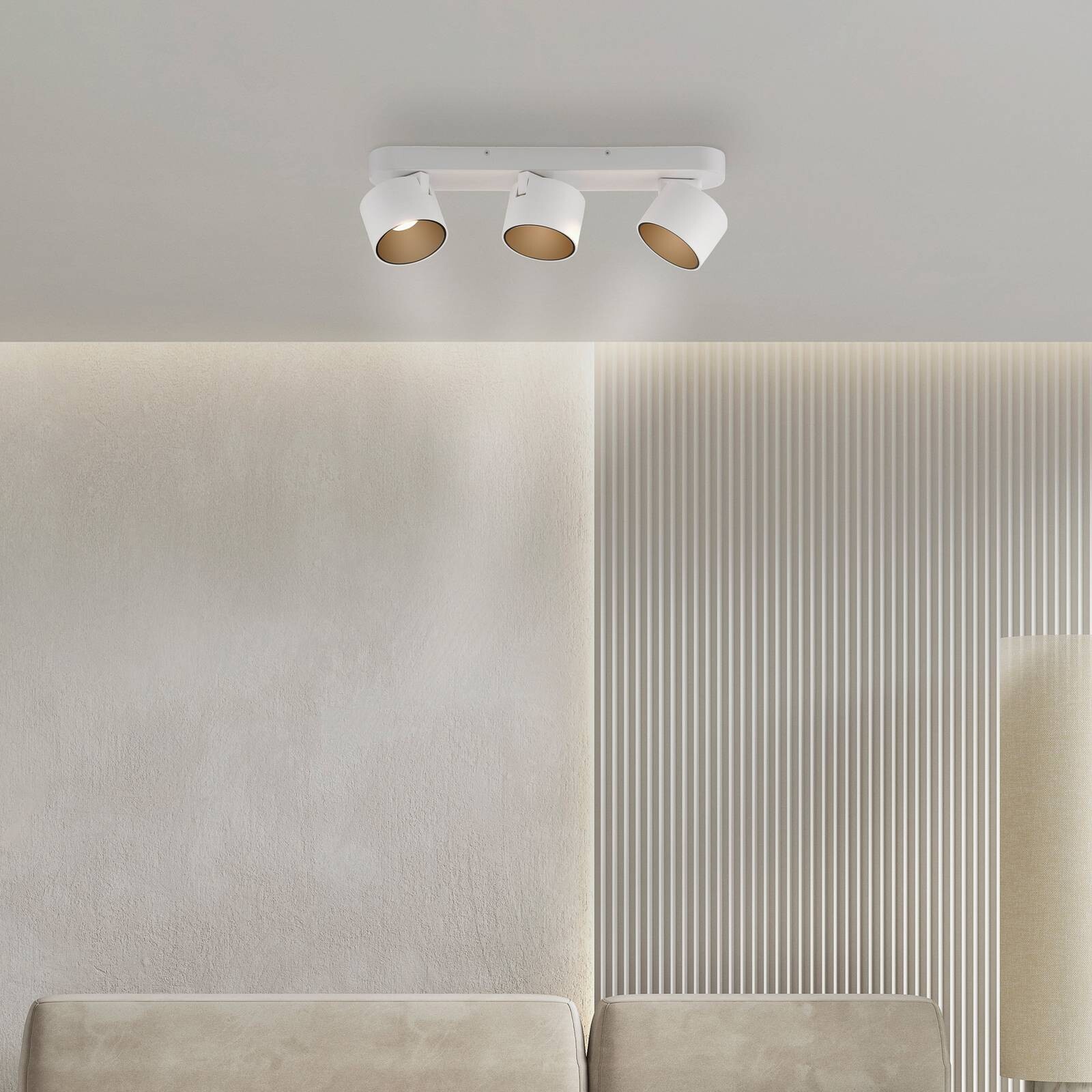 PURE LED stropné bodové svetlá Cup, biely, dĺžka 56 cm, kov, 3-pl.