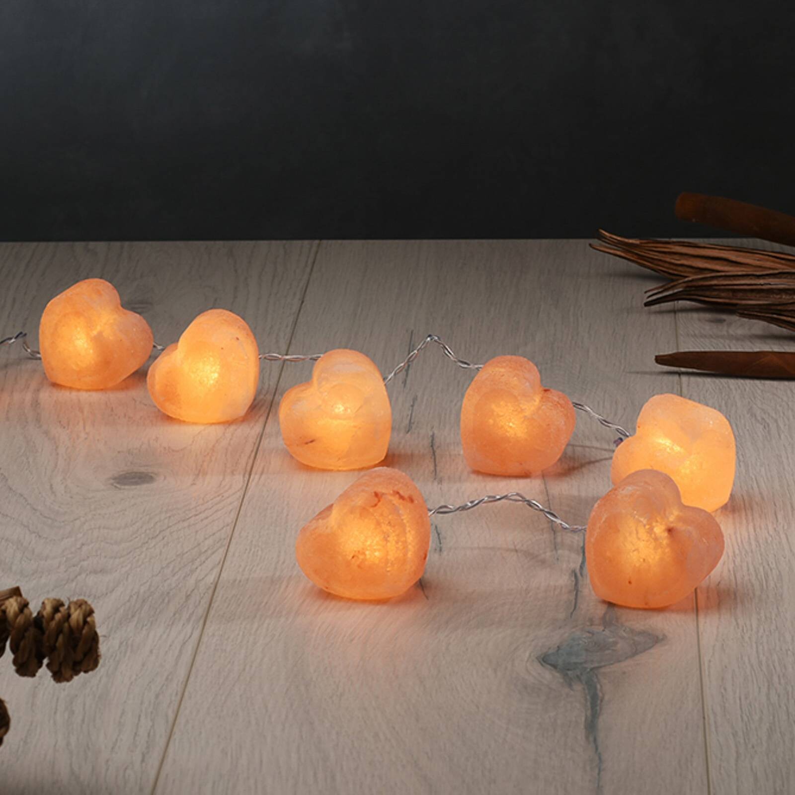 Svetelný reťazec Svetelné kryštály Srdce, soľné kryštály jantár