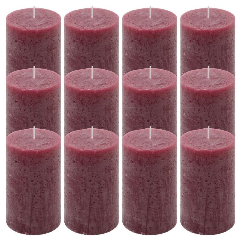 Burgundská parafínová sviečka, rustikálna, 11,5 cm, 12 ks