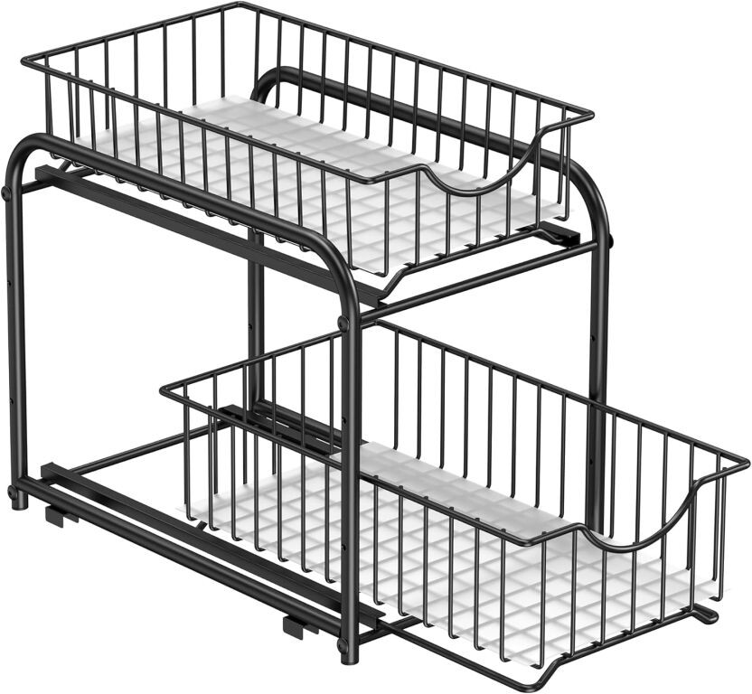 2-poschodový organizér do skrine s výsuvnými košíkmi, čierny