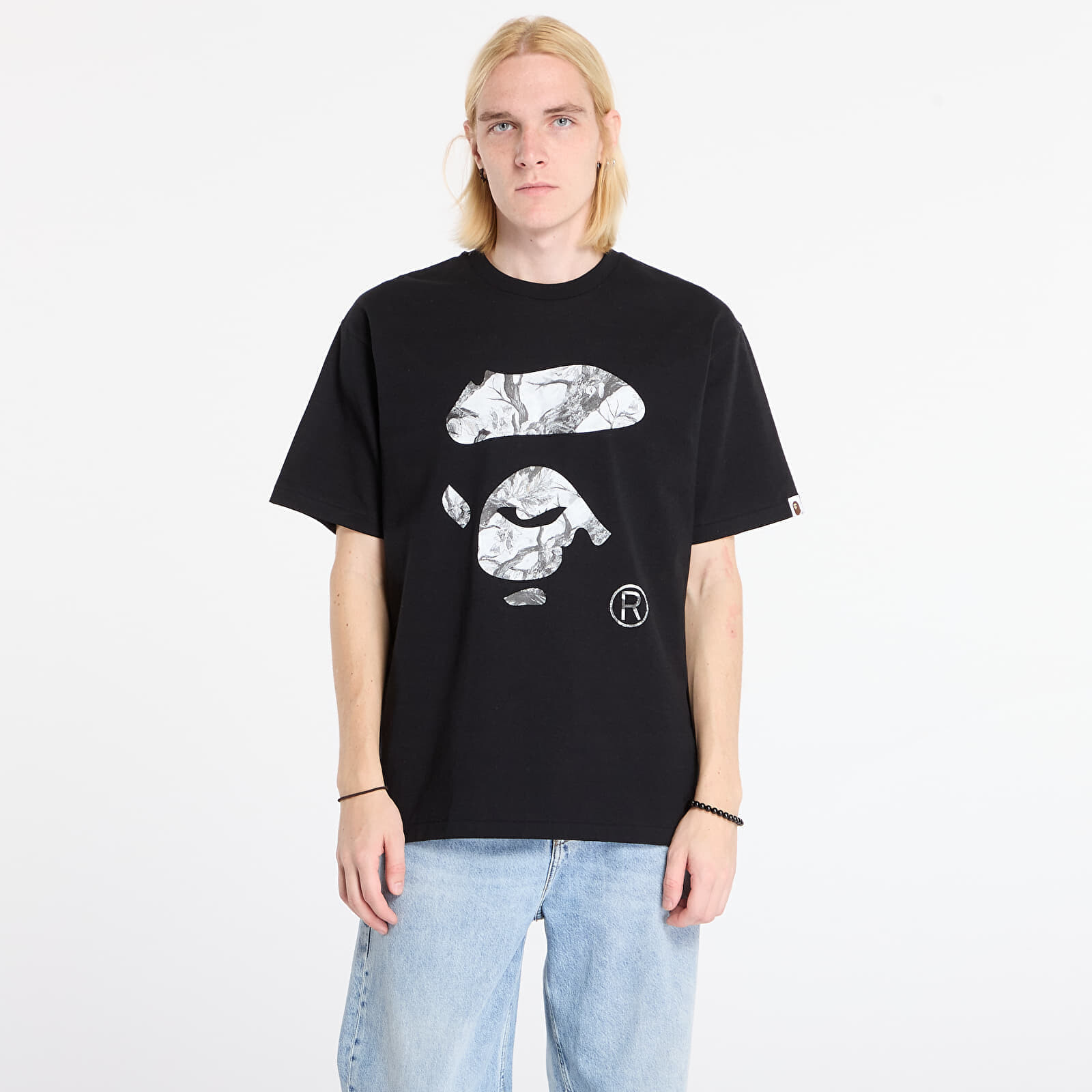 Tričko A BATHING APE Tree Edge Camo Ape Face Tee UNISEX Black/ White XXL