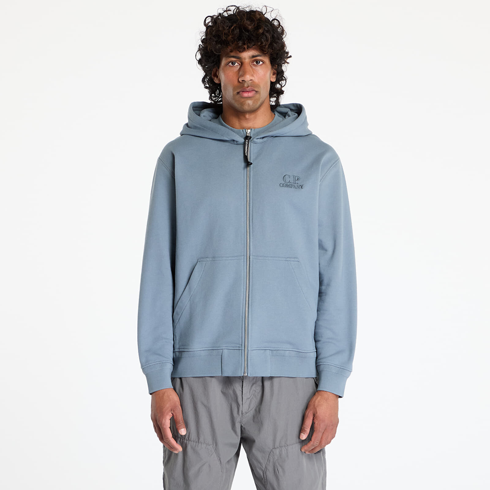 Mikina C.P. Company Diagonal Raised Fleece Full Zip Logo Sweatshirt Stormy Weather L