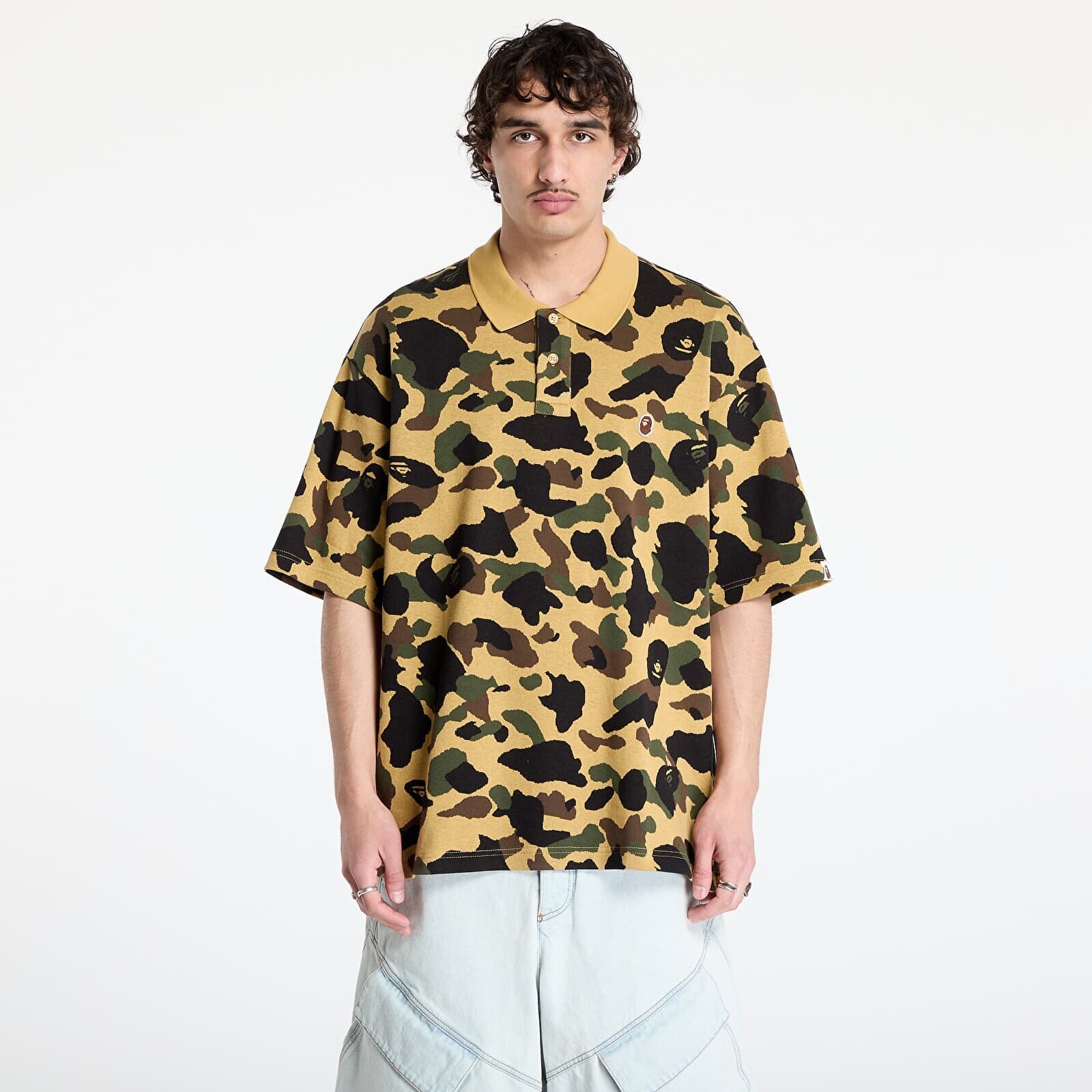Tričko A BATHING APE 1St Camo Jacquard Relaxed Fit Polo Shirt UNISEX Yellow XL