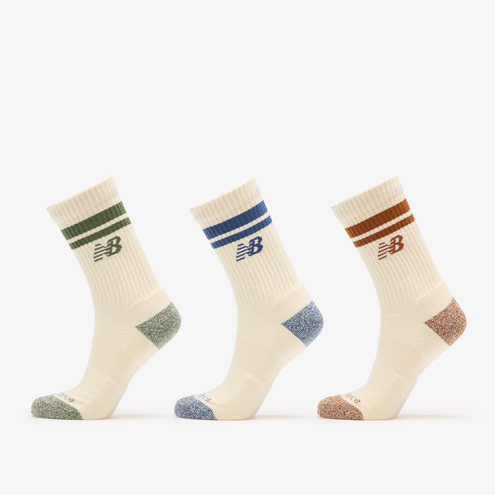 Ponožky New Balance Active Lifestyle Striped Crew Socks 3-Pack Beige XL