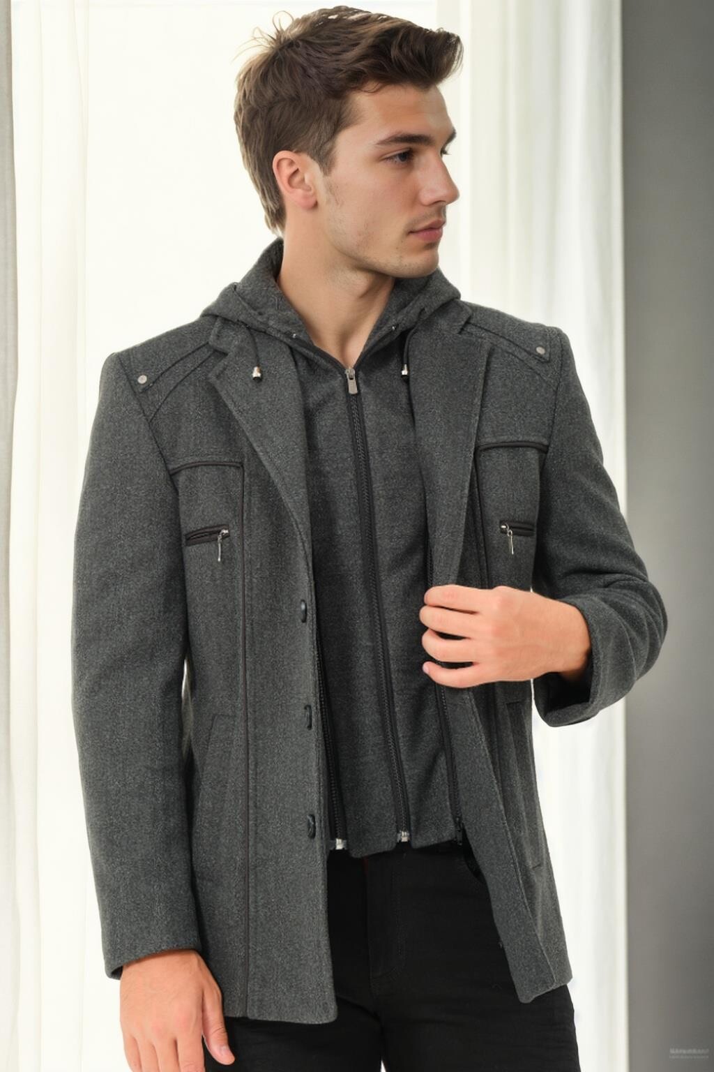 K9532 DEWBERRY MEN'S COAT-PLAIN ANTHRACITE