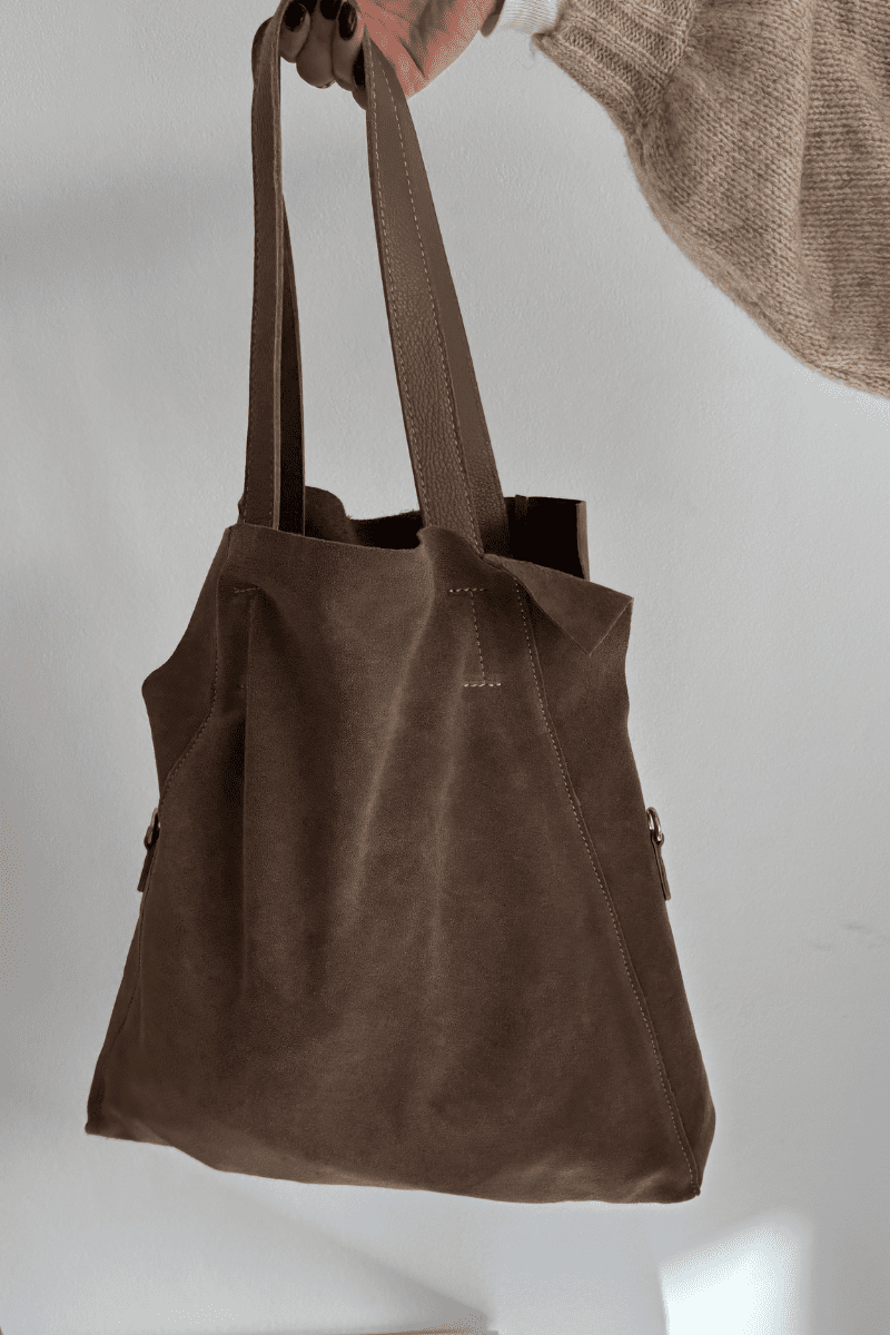 Boto semišová shopper taška tmavobéžová