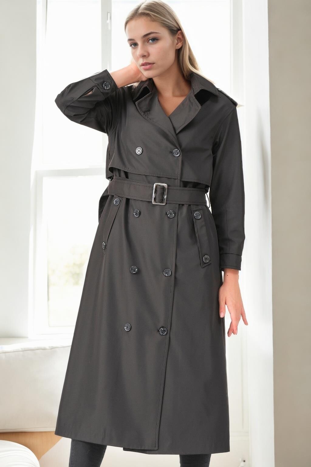 Z9674 DEWBERRY WOMEN'S TRENCH COAT-BLACK