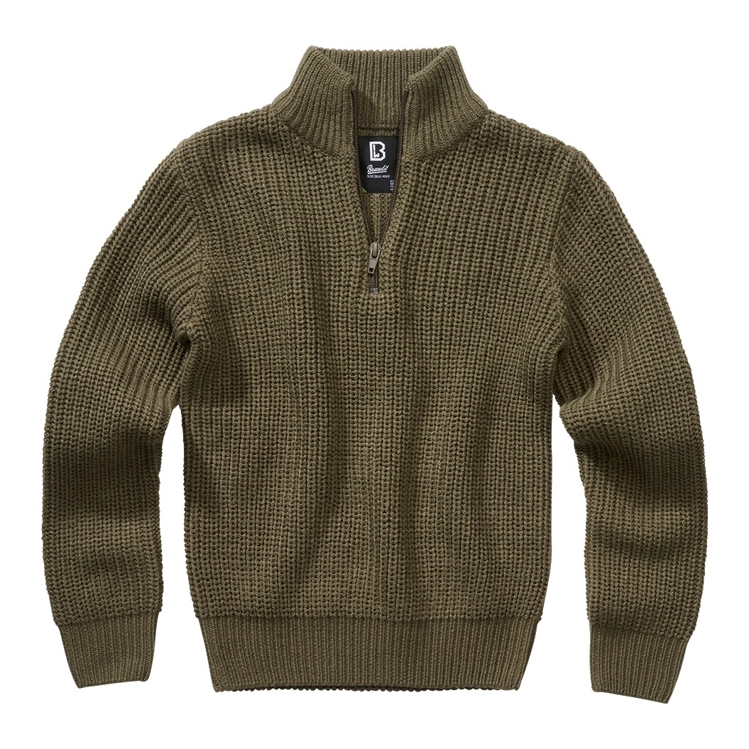 Sveter detský Brandit Kids Marine Troyer Pullover - olivový, 134/140