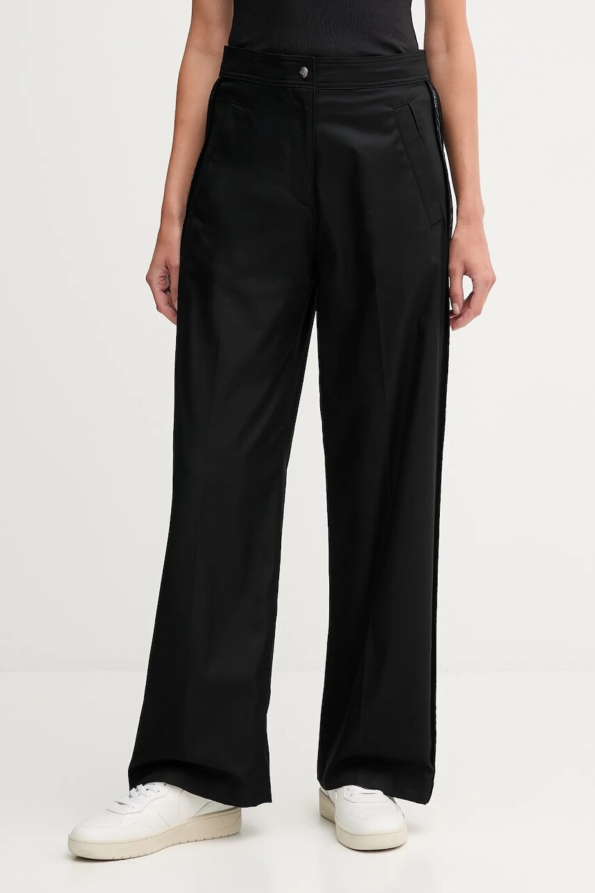 Bavlnené nohavice Calvin Klein Jeans čierna farba, široké, vysoký pás, LV044D612G