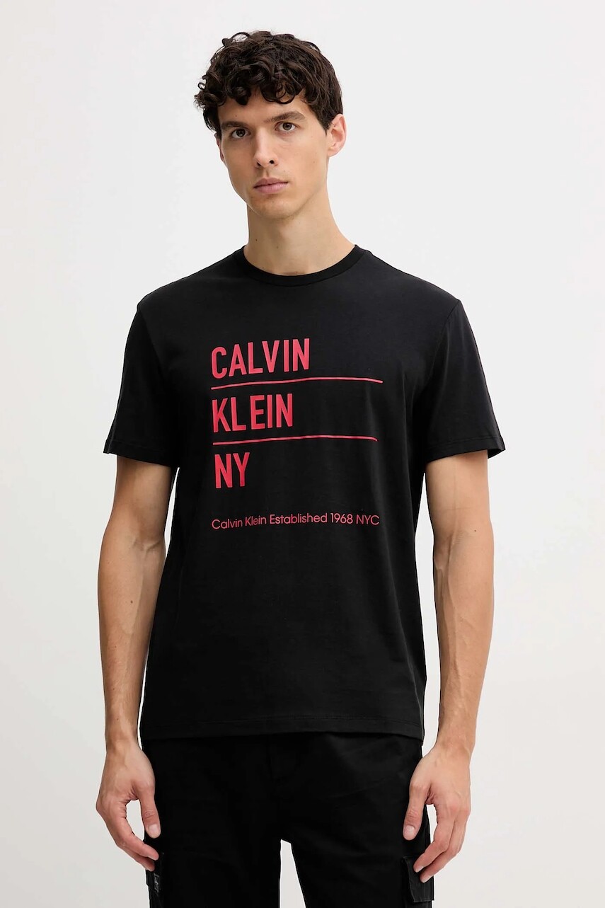 Bavlnené tričko Calvin Klein Jeans pánske, čierna farba, s potlačou, LV04RD818G