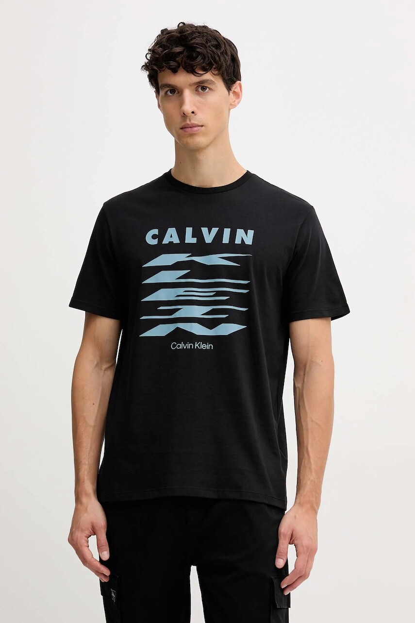 Bavlnené tričko Calvin Klein Jeans pánske, čierna farba, s potlačou, LV04RD815G