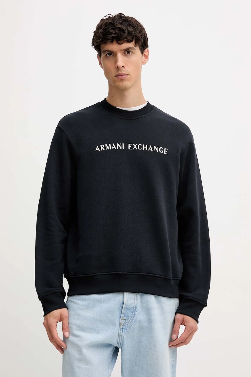 Bavlnená mikina Armani Exchange tmavomodrá farba, s nášivkou, XM001418 AF16434