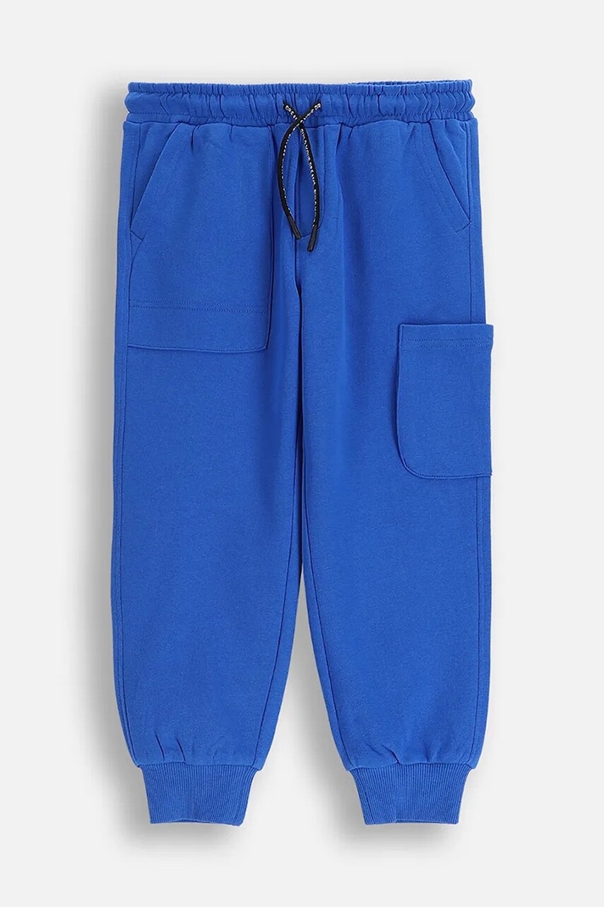 Detské bavlnené tepláky Coccodrillo modrá farba, jednofarebná, CITY BUILDER BOY KIDS