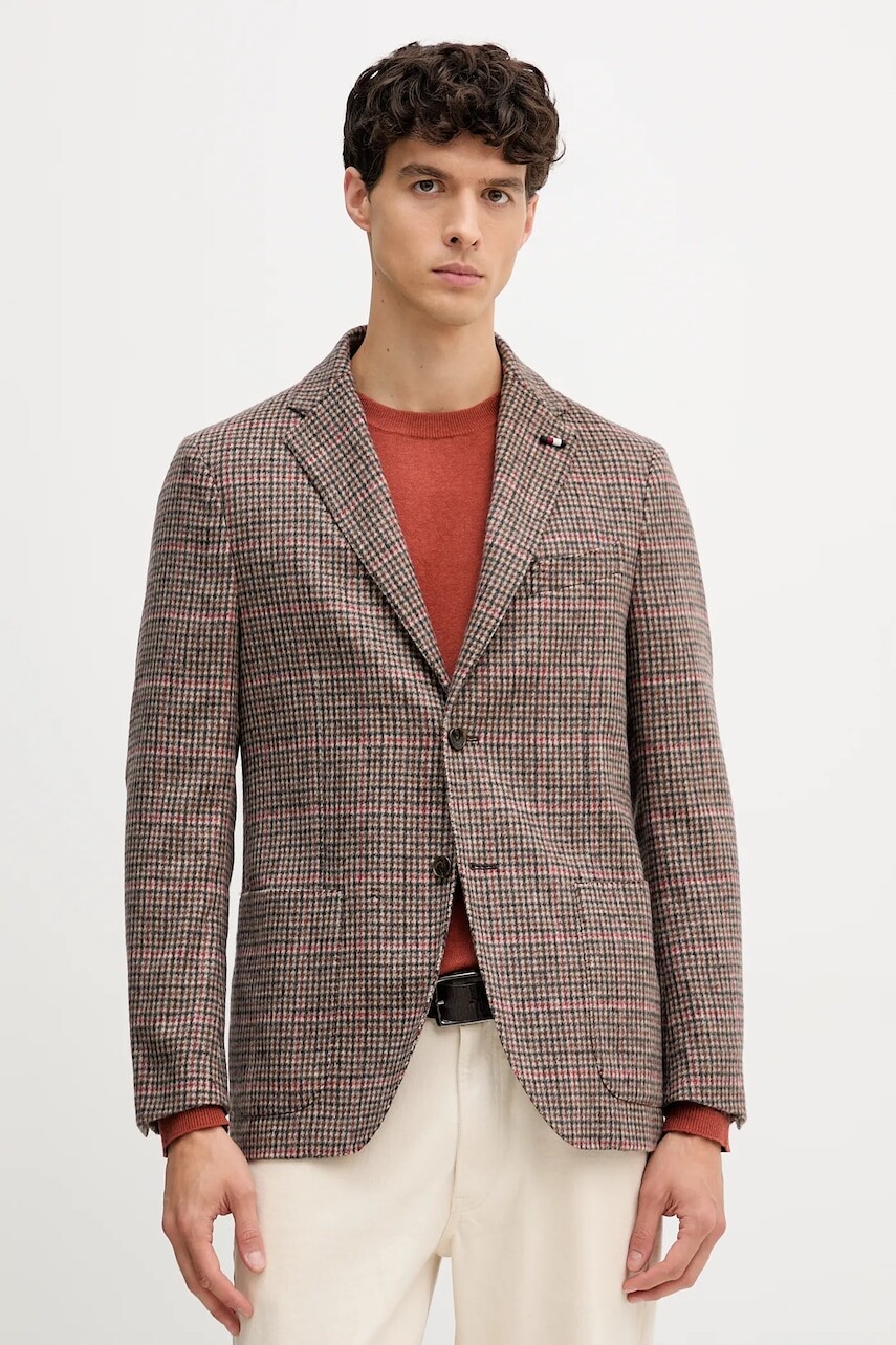 Bunda s prímesou vlny Tommy Hilfiger hnedá farba, FSTHL6949.FSTH510